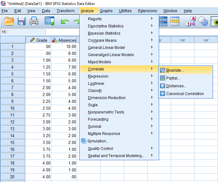 Screenshot of SPSS document