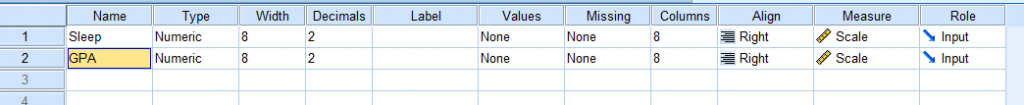 Screenshot of SPSS document